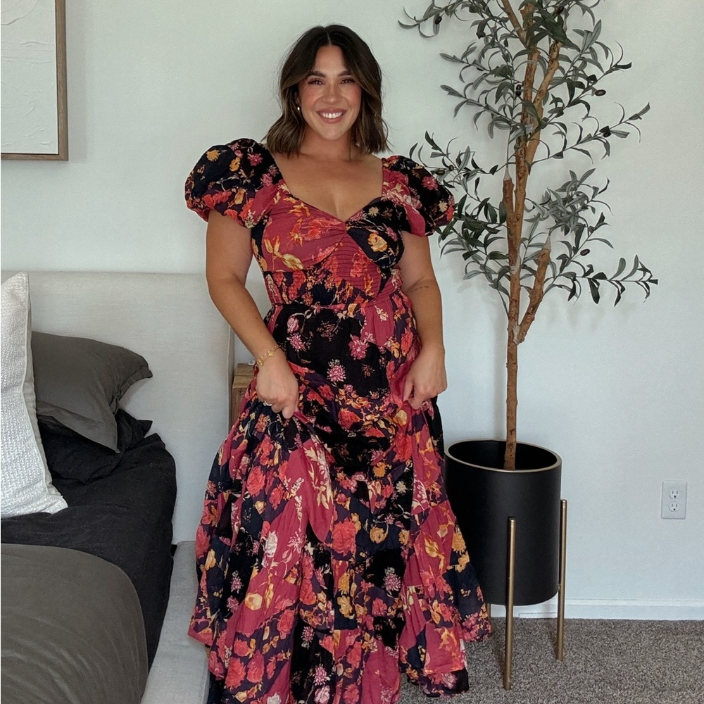 Free People Floral Puff Sleeve Maxi Dress